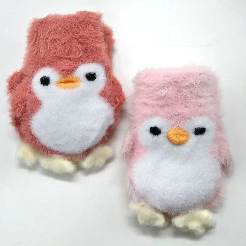 Kids Warm Woolen Premium Penguin Plush Mittens - 1-4 y