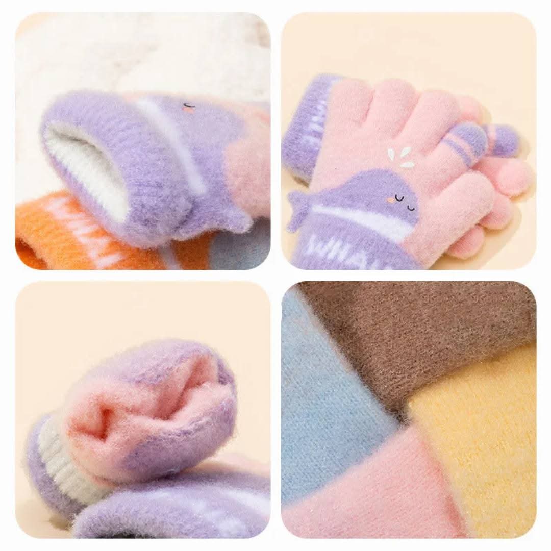 Kids Warm Woolen  Premium Plush Gloves - WHALE 3-6 y