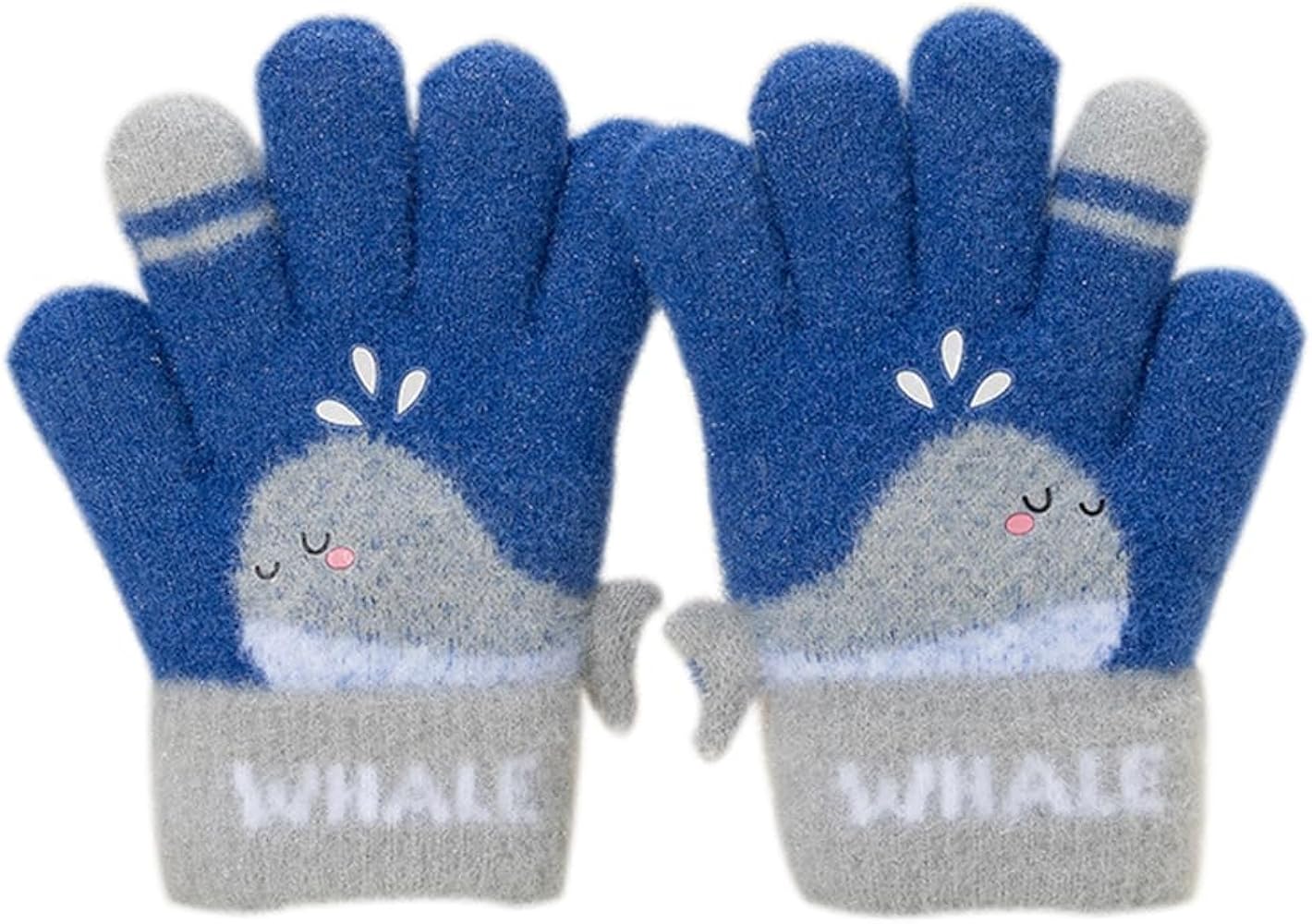Kids Warm Woolen  Premium Plush Gloves - WHALE 3-6 y