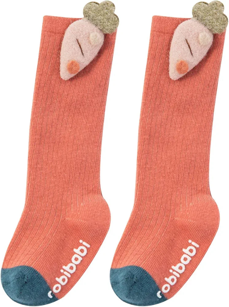 Toddler Knee-High Thick Cotton Socks – 3d,Anti-Slip, Seamless Long Socks for Baby Boys & Girls