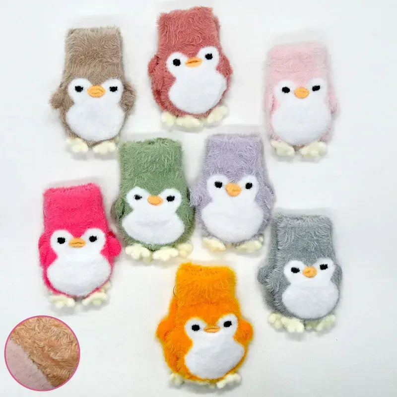 Kids Warm Woolen Premium Penguin Plush Mittens - 1-4 y