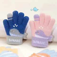 Kids Warm Woolen  Premium Plush Gloves - WHALE 3-6 y
