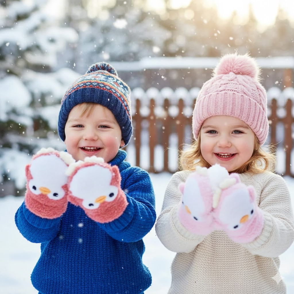 Kids Warm Woolen Premium Penguin Plush Mittens - 1-4 y