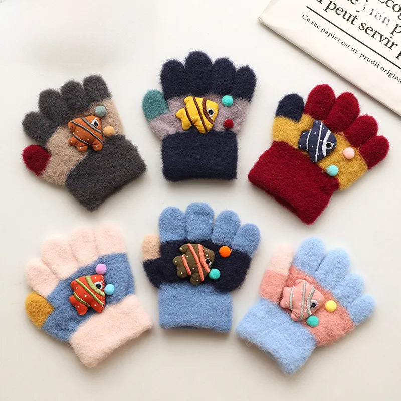 Kids Warm Woolen Premium Plush Gloves - FISHY 1-3 y