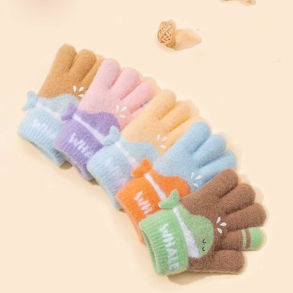 Kids Warm Woolen  Premium Plush Gloves - WHALE 3-6 y