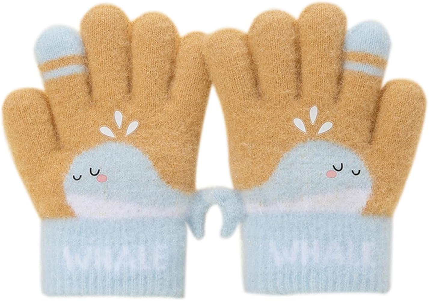 Kids Warm Woolen  Premium Plush Gloves - WHALE 3-6 y