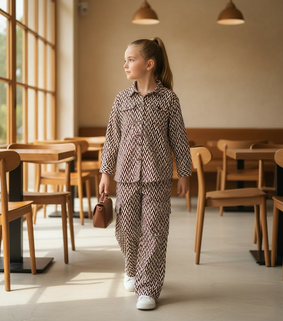 Printed Tropical Corduroy Co-Ord Set - Girls