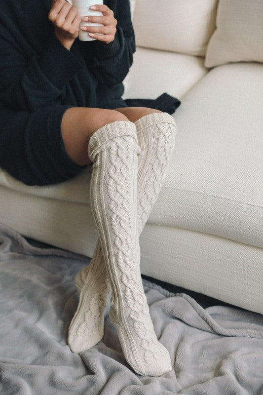 Women Cable Knit Over Knee Warm Socks.Thermal Leg Warmers/Legging egging socks