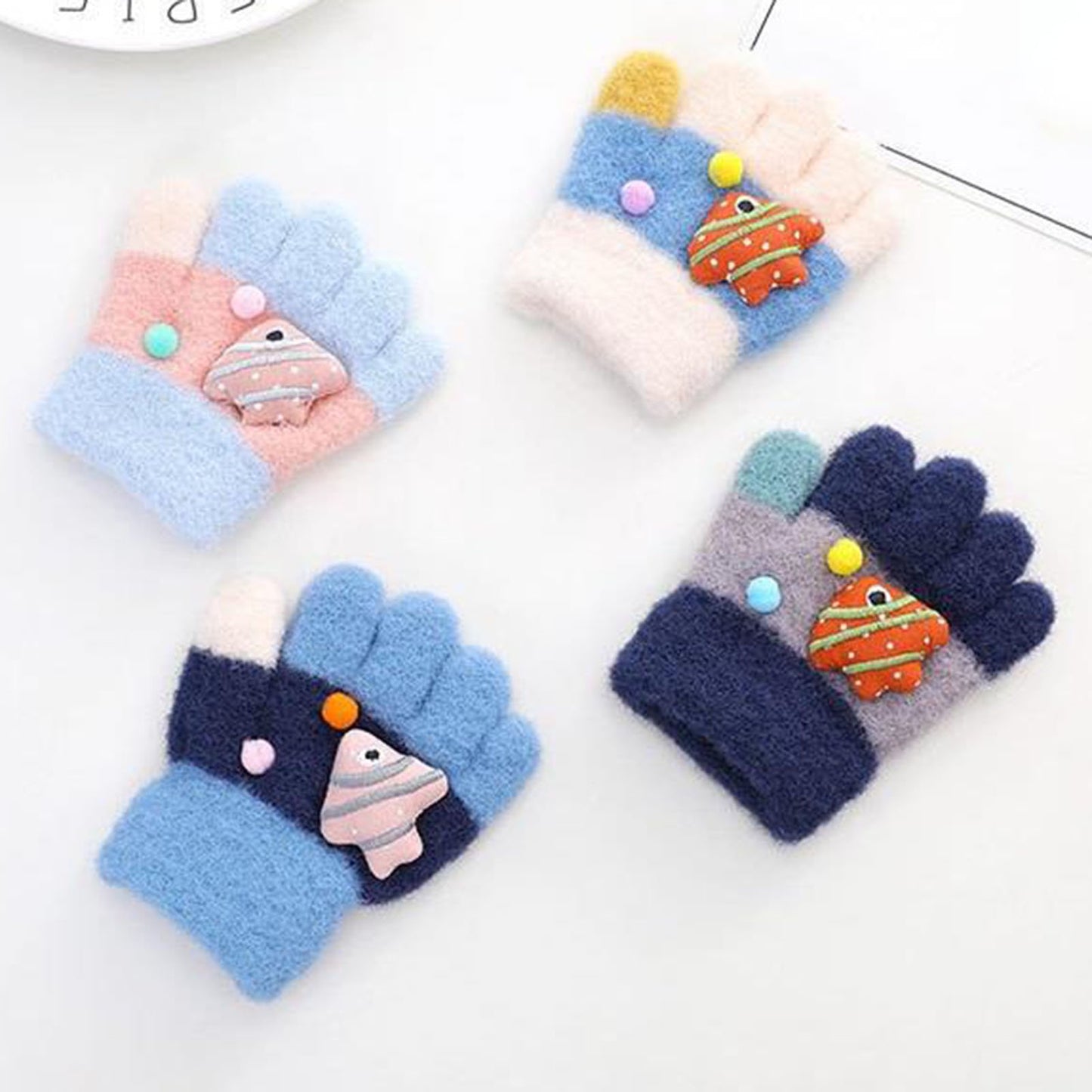Kids Warm Woolen Premium Plush Gloves - FISHY 1-3 y