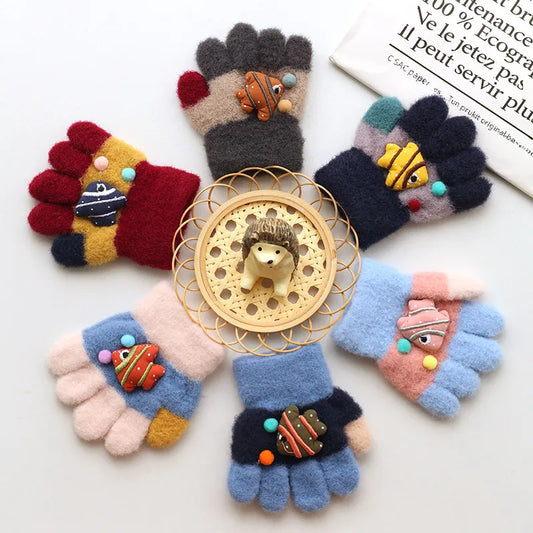 Kids Warm Woolen Premium Plush Gloves - FISHY 1-3 y
