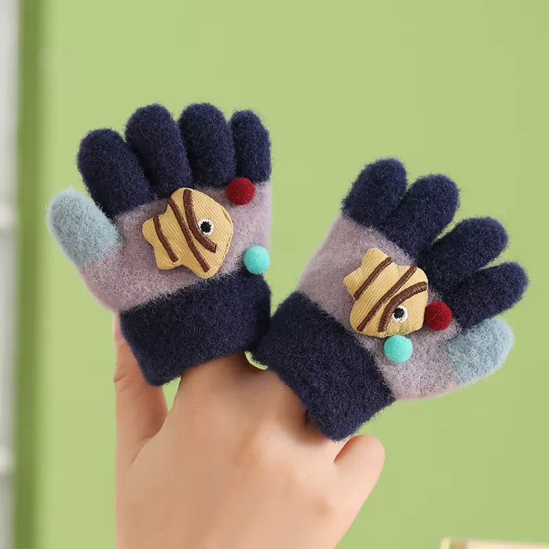 Kids Warm Woolen Premium Plush Gloves - FISHY 1-3 y