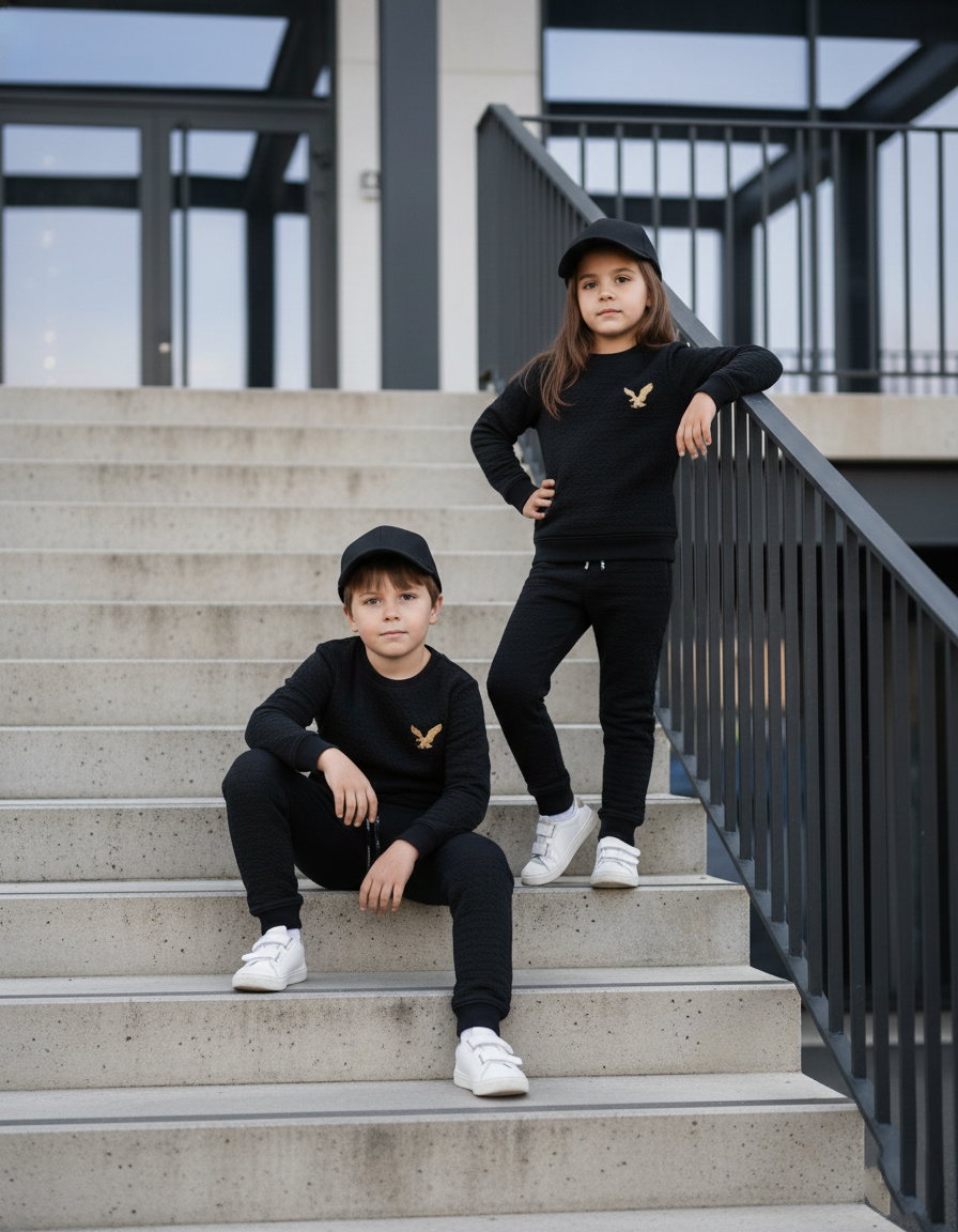 Premium Quilted Fleece Unisex Jogger Suit for Kids - Black