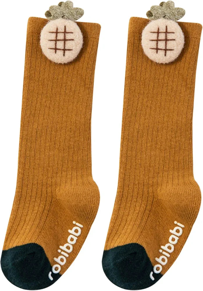 Toddler Knee-High Thick Cotton Socks – 3d,Anti-Slip, Seamless Long Socks for Baby Boys & Girls