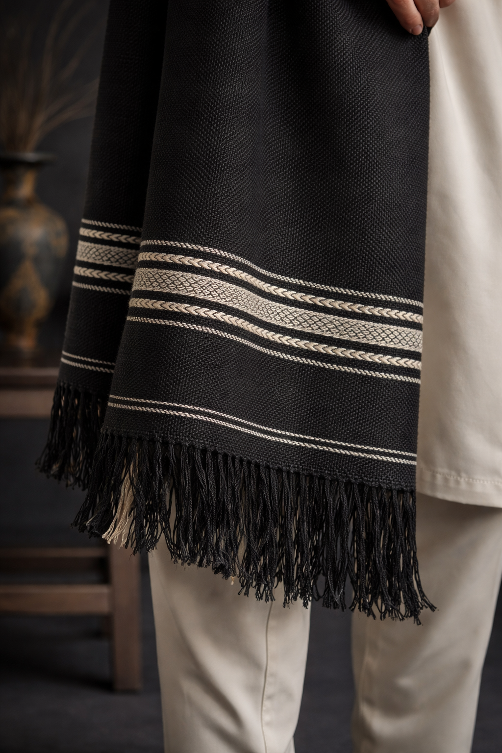 Boys Premium Woolen Shawl -Black