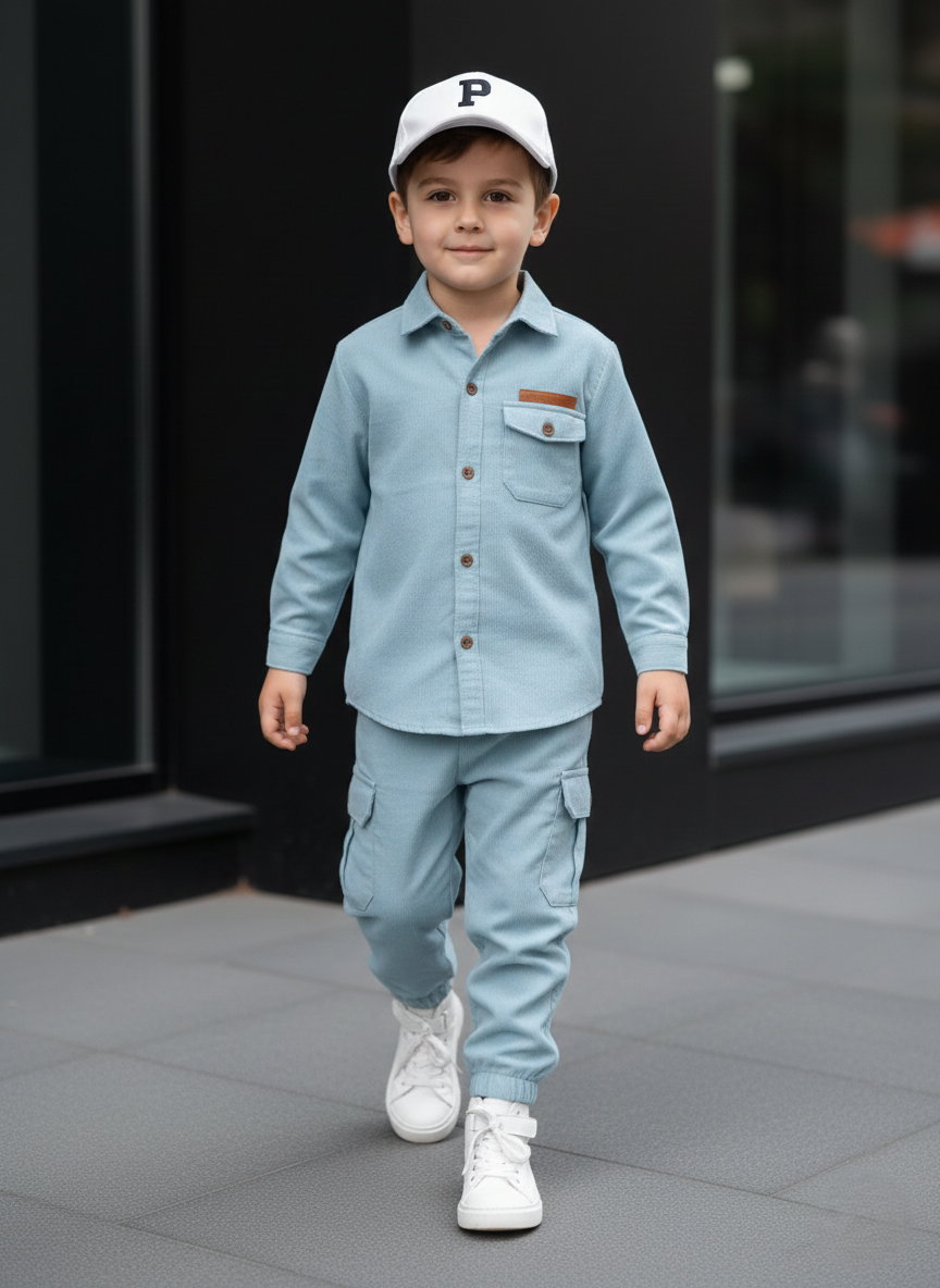 Corduroy Co-ord set for boys- Baby Blue cc4