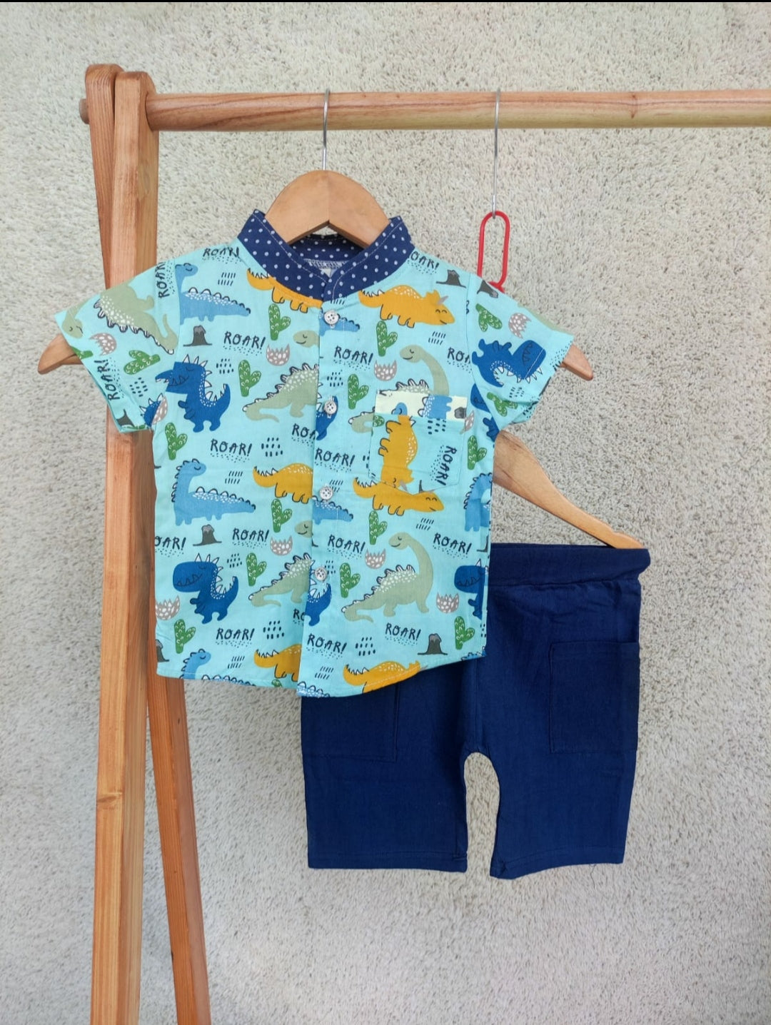 Funky Cotton Shirt with Shorts Set |Aqua Dino Valley -FS1006